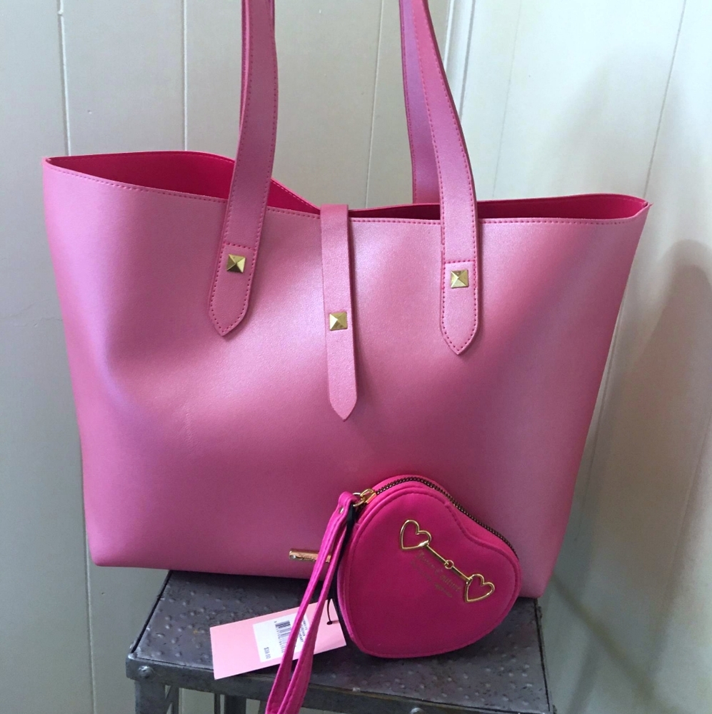 Juicy Couture Pink tote Bag with Heart to Heart fuschia wallet